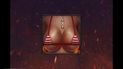 bikini bloody_boobs breasts female female_only hourglass load_screen necklace official_art pendant screencap screenshot sweat sweaty sweaty_breasts tagme