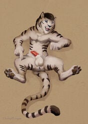 4_toes anus balls claws dampfloque felid fur male male_only mammal nude open_mouth pantherine pawpads paws penis presenting spread_legs spreading striped_tail stripes teeth tiger toes tongue