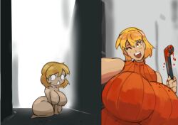 1girls blood breasts edit female gigantic_breasts huge_breasts parody resident_evil ridley_ritz_(verdazin) stitched thighs turtleneck verdazin