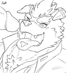 anthro behemoth_(tokyo_afterschool_summoners) blush cum cum_in_mouth cum_inside djako_hyena erection fangs furry gay horn humanoid_penis male male_only monster penis precum tokyo_afterschool_summoners tongue video_games yaoi