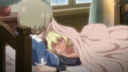 1boy 1girls animated animated_gif blonde_female blonde_hair blowjob dark-skinned_female dark_skin female hentai majin_label mosaic_censoring muma_no_machi_cornelica oral oral_sex penis pointy_ears red_eyes succubi succubus succubus_horns sucking sucking_penis tan_body tan_skin under_blanket