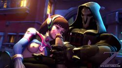 3d animated blizzard_entertainment breasts brown_eyes brown_hair d.va dark-skinned_male dorado_(map) duo female male masturbation mexican_male no_sound overwatch penis reaper straight tagme video zeta_saint