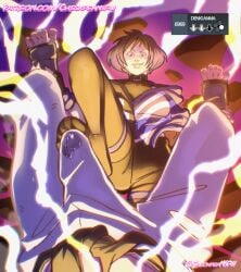 1boy 1girls 2025 chickpea clothed_female color colored denki_anma digital_drawing_(artwork) faceless_male female femdom foot_on_penis footjob footjob_over_clothes looking_at_viewer looking_down male pov precum precum_through_clothing rape_face reina_mishima short_hair smile tekken tekken_8