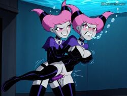 2girls ai_generated dc_comics dominant_female exostriker female female/female jinx_(dc) jscammie latex lesbian_domination rough_sex sex teen_titans underwater underwater_sex warner_brothers yuri