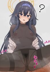? blue_archive blue_eyes blue_hair breasts female halo mifi nipples pantyhose pubic_hair small_breasts ui_(blue_archive)