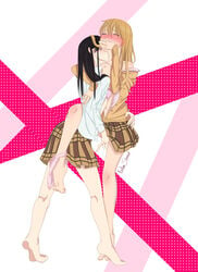 2girls aihara_mei aihara_yuzu blush bra citrus_(saburouta) closed_eyes clothing fingering multiple_girls panties pussy_juice school_uniform skirt step-incest stepsibling stepsister stepsisters yuri