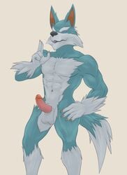 abs balls blue_eyes blue_fur canid canine canis erection full_moon_viktor fur gay humanoid_penis male male_only mammal mizukage_(artist) multicolored_fur nude paladins pecs penis video_games viktor_(paladins) were werecanid werecanine werewolf wolf yaoi