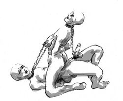 arms_behind_back artist_request bald balls bondage bound_together breasts chains cock_ring collar duo erection female femsub leashed_genitals leashed_to_genitals linked_nipples male male_and_female_subs malesub multiple_subs nipples_linked_to_another nude penis straight