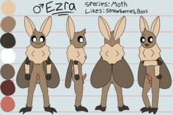 2019 arthropod balls english_text ezra_(otterjunk) fluffy insects lepidopteran male model_sheet moth otterjunk penis simple_background text turnaround wings