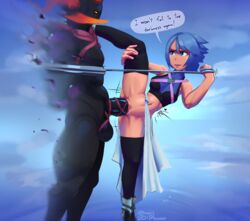 aqua_(kingdom_hearts) big_penis bikupan blue_hair bottomless clothed_female_nude_male clothed_sex dark_inferno dialogue dominant_female erection female femdom fit fit_female heartless huge_cock human interspecies kingdom_hearts leg_up legs_on_shoulders legs_over_head legwear male malesub matching_hair/eyes midriff muscular_female navel no_panties no_pants one_leg_up penetration penis pussy restrained sex sexual_combat short_hair signature speech_bubble splits spread_legs standing standing_sex stockings stomach stomach_bulge straight stretched_pussy tank_top terato text thighhighs tied_up tight_fit unfazed_by_stomach_bulge vaginal_penetration vertical_splits younger_female