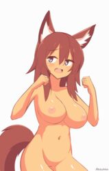 1girls animal_ears animated areolae big_breasts bouncing_breasts breasts female female_only fox_girl kazukoto large_breasts monster_girl nipples nude solo