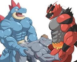 3boys abs anal anal_sex anthro anthrofied blush cum cum_inside cumshot ejaculation erection fellatio feraligatr furry furry_only gay group group_sex hi_res incineroar interspecies machoke maldu male male_only muscular muscular_male nintendo no_humans no_nipples nude oral orgasm pecs penetration penis pokémon_(species) pokemon pokemon_(species) pokemon_gsc pokemon_rgby pokemon_sm retracted_foreskin scalie sex spitroast testicles thick_thighs threesome uncut veins veiny_penis video_games yaoi