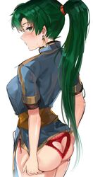 1girls ass big_ass blush chinese_dress earrings female female_only fire_emblem fire_emblem:_the_blazing_blade green_eyes green_hair holding_ass large_breasts lingerie lyn_(fire_emblem) ormille raised_clothing sash solo valentine's_day