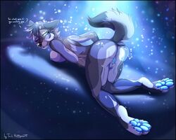 4_toes anthro anus black_nose blue_eyes blue_pawpads breasts canid canine canis domestic_dog female mammal nipples pawpads pussy smile solo tai_lung_(artist) toes