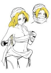 blonde_hair breasts face_mask female monochrome navel ocarina_of_time sarashi sheik the_legend_of_zelda