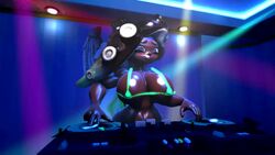 1girls 3d alternate_breast_size animated big_breasts bikini_top bounce bouncing_breasts dark_skin dj female female_only huge_breasts loop marina_(splatoon) micro_bikini nintendo no_sound octoling shocking_(artist) solo source_filmmaker splatoon splatoon_2 tits video