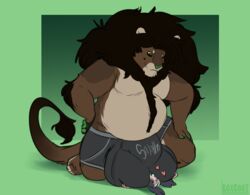 anthro big_dom_small_sub bovid boxgoat briefs bulge caprine clothing duo felid goat heart hyper hyper_bulge kneeling lion male mammal overweight overweight_male pantherine size_difference smile smothering underwear yaoi