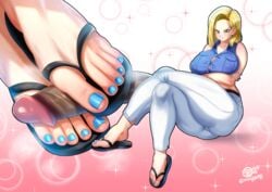 1girls amaaay_zing android_18 blonde_hair blue_eyes blue_nail_polish blue_toenail_polish blue_toenails cameltoe cleavage curvy dragon_ball erect_nipples female huge_areolae huge_ass huge_breasts nail_polish painted_nails painted_toenails puffy_nipples short_hair thick_lips voluptuous wide_hips