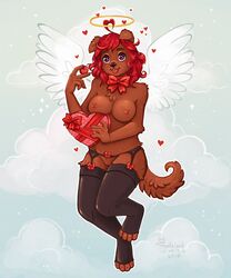 angel breasts canid canine canis clothing cloud domestic_dog female heart holidays katilina_(artist) legwear mammal sky solo stockings valentine's_day