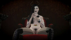 3d black_lips black_lipstick cellphone demon_girl goth gothic horns locuturus stare suzanna_sinister tattoo the_sims the_sims_3 vampire