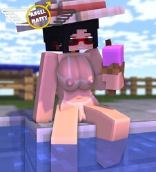 3d angel-matty angelmatty ashley_succubi beach big_breasts black_hair character commission ice_cream mine-imator minecraft nude red_eyes succubus tagme