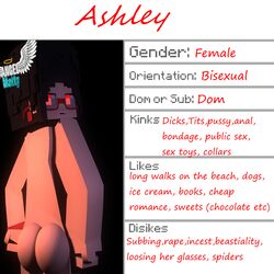 1girls 3d angel-matty angelmatty artist ashley_succubi big_breasts character commission english_text eyewear female female_only from_behind glasses looking_back mine-imator minecraft model model_sheet nude red_eyes solo succubus text