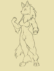 abs anthro arcanine breasts chest_tuft cryphalen(artist) female fluffy furry monochrome muscular muscular_female nintendo nude pokemon pokemon_(species) solo tuft video_games