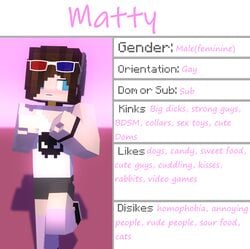 1boy 3d angel-matty angelmatty character commission english_text femboy gay girly human looking_away male male_only mine-imator minecraft model_sheet sheet_matty solo text