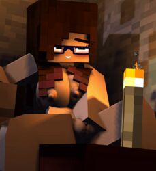 3d animated big_breasts brown_hair cave female glasses iamcringe jenny_timez masturbation minecraft nude purple_eyes tagme young