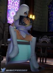 3d 3d_(artwork) blender boots chair female foreteller_invi going_commando kingdom_hearts legs legs_apart mask masked masked_female mimicfeeder no_panties on_table pussy sitting sitting_on_desk square_enix table watermark