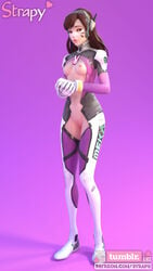 1girls 3d breasts brown_eyes brown_hair d.va female female_only looking_at_viewer overwatch overwatch_2 pussy solo strapy watermelon_d.va