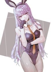 1girls animal_ears braid breasts bunny_ears bunnysuit danganronpa danganronpa:_trigger_happy_havoc danganronpa_(series) danganronpa_2:_goodbye_despair danganronpa_3 danganronpa_kirigiri female female_only fringe_trim gloves hand_on_own_face hands kirigiri_kyouko long_hair medium_breasts necktie open_eyes purple_eyes purple_gloves purple_hair red_neckwear sakuyu solo straight_hair tied_hair