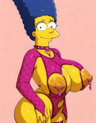1girls 20th_century_studios absurd_res absurdres ai_generated animated bare_hips big_nipples black_eyes blue_hair bodysuit bouncing_breasts breast_play breasts bridal_gauntlets cleavage_cutout collar cowboy_shot cutout female female_only grabbing_breasts grabbing_own_breast hand_on_breast huge_breasts jiggle jiggling_breasts looking_at_breasts looking_down marge_simpson mature_female milf navel navel_cutout nipple_cutout nipple_piercing nipples no_sound pink_clothing revealing_clothes simple_background sleeves solo spiked_collar standing tagme the_simpsons thighhighs tight_clothing video wide_hips yellow_skin