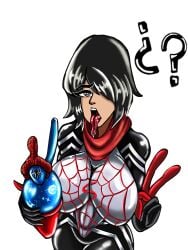 1girls alexlobogfanart ass big_ass big_breasts black_hair breasts cindy_moon dark_skin drinking drinking_cum female heroine korean_female latex licking light-skinned_female marvel marvel_comics nerd nude_female panties pussy sexy_female sexy_pose silk_(marvel) spider-man_(series) superhero superheroine vagina younger_female
