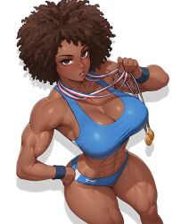 1girls abs african_female afro ai_generated athletic athletic_female big_breasts black_woman breasts brown_eyes brown_hair cleavage dark-skinned_female dark_skin female female_only hand_on_hip looking_at_viewer medallion muscles muscular muscular_female original original_character solo solo_female thick thick_lips thick_thighs thighs toned toned_body