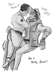 2boys 2d ass dat_ass doctor_sex human human_male human_only male male_only manifestplastic medic medic_(team_fortress_2) sketch sniper_(team_fortress_2) team_fortress_2 teasing