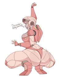 arcee ass big_ass big_breasts blue_eyes brazilian_arcee_(freakyyto) breasts cleavage freakyyto panties pink_panties portuguese_text robot robot_girl robot_humanoid squatting text thick_ass thick_thighs thighs transformers