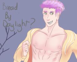 1boy bread_by_daylight bred_by_daylight dbd green_eyes himbo male no_visible_genitalia question_mark solo_male the_trickster undressing
