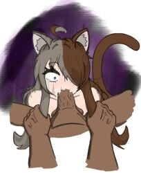 1boy 1girls alternate_version_available big_breasts blowjob blush breasts brown_hair cat_ears cat_tail catgirl ciblesgd cum cum_in_mouth cum_inside dark-skinned_male dark_skin deltarune female forced forced_oral gray_hair green_background grey_hair light-skinned_female light_skin male motion_lines oral penis pulling pulling_hair purple_eyes rape tears the_observer_h undertale undertale_(series) white_background youtube youtuber