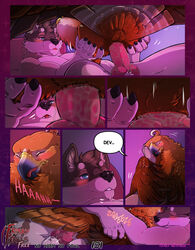 abstract_background addison_(frisky_ferals) animal_genitalia animal_penis anthro anthro_on_feral avian balls beak bird blush brown_feathers canid canine canine_penis canis claws cloaca cloacal_penetration cloacal_sex closed_eyes comic conditional_dnp couple_(disambiguation) devon_(frisky_ferals) duo eagle english_text erection feathers female female_on_top feral frisky_ferals fur golden_eagle green_eyes grey_fur hand_on_cheek head_tuft hindpaw hug knot lying male mammal neck_tuft no_harm_no_fowl nude on_back on_top open_mouth page_151 paws penetration penis pussy_juice raised_tail sefeiren sex size_difference speech_bubble straight text tongue tuft wings wolf zoophilia