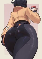 1girls 2025 about_to_burst ass ass_focus ass_too_big back_view barely_contained barely_contained_ass barely_fits big_ass black_hair bodysuit bodysuit_under_clothes bursting_butt clothed clothed_female clothing curvaceous curvy emma_(pokemon) emma_(pokemon_legends:_z-a) feet_out_of_frame female fully_clothed gloves hair handwear hi_res holding_object human imminent_wardrobe_malfunction jacket large_ass looking_away low-angle_view matiere_(pokemon) matiere_(pokemon_legends:_z-a) medium_hair pokeball pokemon pokemon_legends:_z-a sagaandersart simple_background skin_tight solo standing straining_clothing thick_thighs thighs three-quarter_portrait tight_clothes tight_clothing tight_fit tight_suit too_tight undersized_clothes undersized_clothing walking wide_hips
