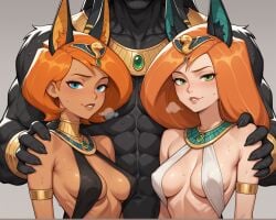 ai_generated ancient_egypt animal_ears ann_possible anubis armlet black_fur blue_eyes blush blush breasts cheating cheating_(relationship) cheating_female cheating_girlfriend cheating_wife claws covered_nipples cursed disney egyptian egyptian_clothes egyptian_mythology faceless_male fake_animal_ears furry furry_male furry_on_human furry_with_non-furry green_eyes hand_on_another&#039;s_shoulder harem_outfit heavy_breathing height_difference jackal_ears kim_possible kimberly_ann_possible long_hair looking_at_viewer medium mother_and_daughter muscular_male netorare notreallyhere ntr orange_hair parted_lips short_hair simple_background size_difference slingshot slingshot_dress smile sweat tan_body tanned transformation_through_magic unseen_male_face