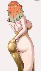 1girls ass ass_focus big_ass big_breasts bottom_heavy breasts bubble_butt clothing dress dress_aside fat_ass female female_only gluteal_fold hololive hololive_english hololive_myth huge_ass large_ass no_panties rear_view showing_off showing_off_ass solo takanashi_kiara teasing teasing_viewer thick_ass thick_thighs vicarious_(vicillust) virtual_youtuber wide_hips