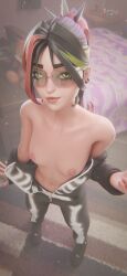 breasts exposed_breasts female female_torso fortnite fortnite:_battle_royale glasses half-dressed half_naked halloween_costume halloween_theme helsie_(fortnite) looking_at_viewer looking_up onesie skeleton_costume small_breasts smaller_female teasing tm04