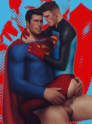 2boys anal anal_penetration anal_sex bottomless_male cape clark_kent conner_kent costume cowboy_position cum cum_in_ass cum_on_balls cum_on_leg dc dc_comics drawnpr0n ear_piercing earring father_and_son gay gloves incest kal-el kon-el looking_at_partner male male_only ripped_clothing sitting_on_penis straddling superboy superboy_(conner_kent) superhero superman superman_(series) torn_pants uncensored yaoi