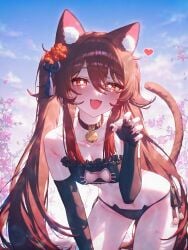 1girls :d ai_generated all_fours alternate_costume animal_ear_fluff animal_ears bare_shoulders bell bent_over black_bra black_choker black_collar black_gloves black_hair black_nails black_panties blue_eyes blue_flower blue_hair blush bra breasts bright_pupils brown_hair cat_cutout cat_ear_panties cat_ears cat_girl cat_lingerie cat_tail choker claw_pose cleavage cleavage_cutout clothing_cutout cloud collar collarbone colored_skin cowboy_shot cute cute_fang elbow_gloves female fingerless_gloves fingernails flower flower-shaped_pupils frilled_bra frills genshin_impact gloves gradient_sky hair_between_eyes hair_flower hair_ornament hand_up heart heart-shaped_pupils hu_tao_(genshin_impact) jingle_bell kemonomimi kemonomimi_mode kneeling leaning_forward lingerie long_hair looking_at_viewer medium_breasts meme_attire ministro multicolored_hair nail_polish navel neck_bell open_mouth outdoors panties paw_pose petite petplay plum_blossoms roleplay self_upload side-tie_panties sidelocks skin_fang skinny sky slim small_breasts smile solo standing stomach strapless string_panties sunset symbol-shaped_pupils tail tassel tassel_hair_ornament teenager thighhighs thighs twilight twintails underwear underwear_only very_long_hair white_pupils