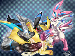 3boys after_sex alternate_color anthro anthrofied anus ass big_ass big_ears big_eyes big_testicles black_eyes blue_background blue_eyes blue_fur blush cum cum_in_ass cum_in_mouth cum_inside cum_on_body cum_overflow eeveelution excessive_cum feet foreskin furry gay girly group group_sex huge_testicles hyper hyper_penis hyper_testicles interspecies jolteon large_ass larger_male leg_up long_ears male male_only nintendo nude orgasm original_character paws penis pokémon_(species) pokemon pokemon_gsc pokemon_rgby raised_leg red_sclera sex shiny_pokemon size_difference smaller_female spread_legs standing sylveon tail testicles text thick_penis thick_thighs threesome umbreon video_games watermark white_crest wide_hips yaoi yellow_fur