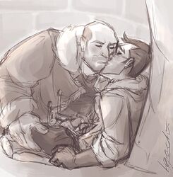 2boys doctor_sex frottage gay handjob heavy_weapons_guy human iqrachi kissing male male_only medic medic_(team_fortress_2) monochrome penises_touching sketch soft team_fortress_2 text watermark