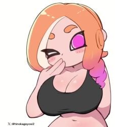 1girls animated big_breasts blowing_kiss blush blushing_at_viewer bra_only breasts cleavage curly_hair female heart light-skinned_female light_skin long_hair looking_at_viewer loop looping_animation makino_nono midriff navel nintendo octoling octoling_girl oni_wasabi_(makino_nono) orange_hair pink_eyes shorter_than_30_seconds simple_background solo splatoon splatoon_(series) splatoon_3 splatoon_oc sports_bra tagme twitter_username two-tone_hair video white_background wink winking_at_viewer