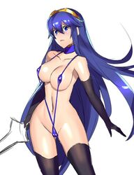 bikini blue_eyes blue_hair breasts elbow_gloves female female_only fire_emblem fire_emblem_awakening hair long_hair lucina_(fire_emblem) nintendo sling_bikini solo ukimukai video_games